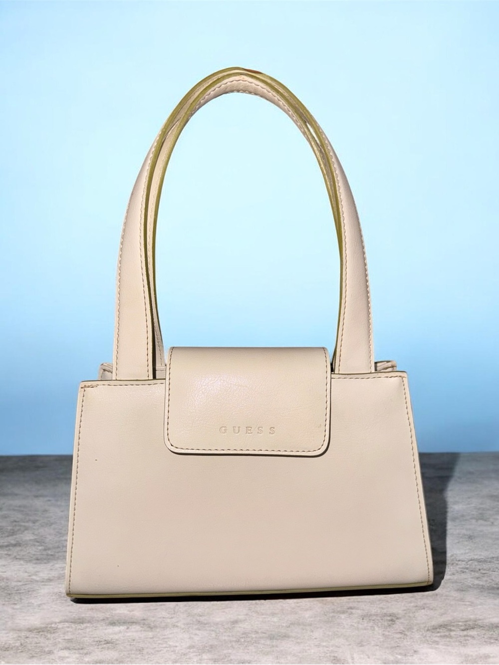 GUESS Cream Structured Leather Satchel